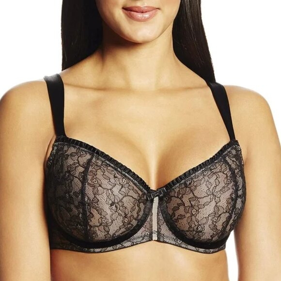 Paramour By Felina Decadent Semi Demi Bra NEW Unlined NWT BLACK Women's 36 F(3D) - Picture 2 of 16